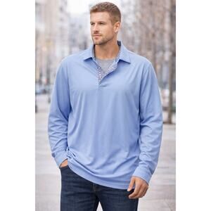 Maelreg Performance Polo Mens Large Blue Long Sleeve Stretch Golf Shirt Casual